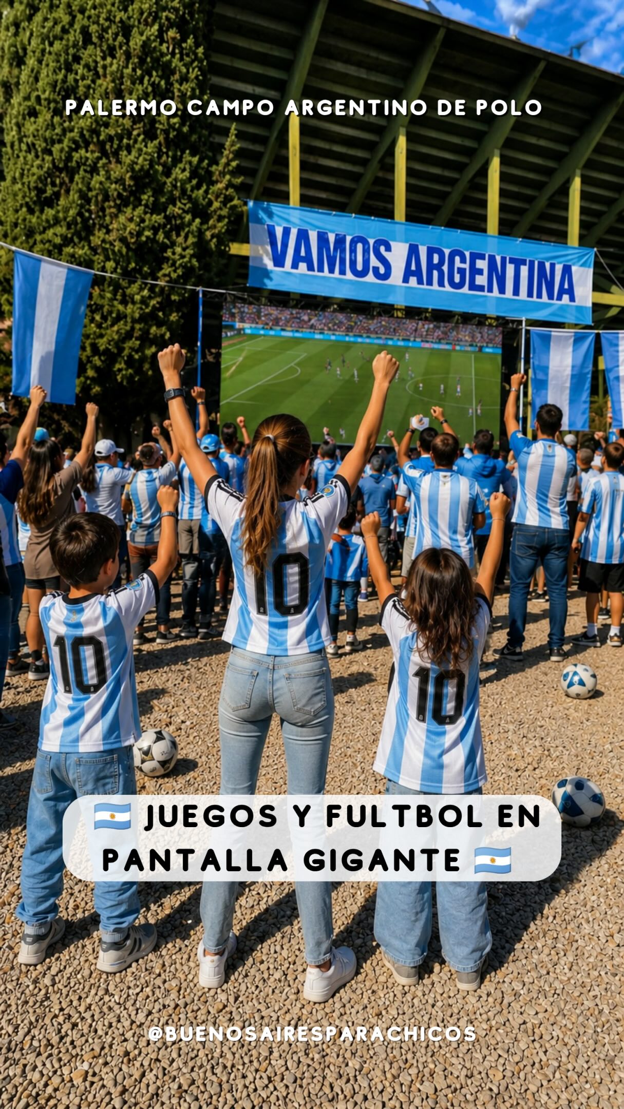 ⚽🇦🇷 El Mundial se vive con JUEGOS y FÚTBOL en Pantalla GIGANTEEste sábado 20 y domingo 21 de junio, Imaginá Bocha propone un plan para toda la familia: los chicos juegan durante toda la jornada y nadie se pierde un minuto del Mundial.📺 Durante el día se transmitirán todos los partidos en pantallas gigantes.Además van a encontrar:⚽ Cancha de la Scaloneta🎯 Tiro al Blanco del Dibu🏰 Inflables gigantes🧗 Parque aéreo🤸 Camas elásticas🎡 Todos los clásicos de Imaginá Bocha⸻🇦🇷 Pack Hincha – Preventa $25.000Incluye:✅ Acceso ilimitado a todos los juegos🎁 Kit Hincha⚽ pelota📣 vuvuzela🇦🇷 pulsera de Argentina🔥 Disponible hasta agotar stock⸻⚽ Pasaporte Mundialista – Desde $20.000Incluye:✅ Acceso ilimitado a todos los juegos🎁 3 paquetes de figuritas de regalo⸻📅 Sábado 20 y domingo 21 de junio🕙 De 10 a 18 hs📍 Campo Argentino de Polo📍 Av. del Libertador 4096⚠️ Comprando anticipadamente accedés al precio promocional. Luego de la preventa las entradas aumentan.🇦🇷 ¿Con quién vas a vivir este Mundial?